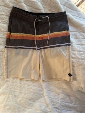 Rip Curl Two-Tone Stripe Men's Board Shorts in Black, Cream, Orange and Yellow